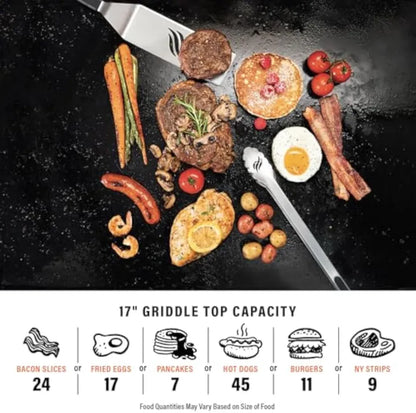 17" Commercial Flat Top Grill | 60,000 BTU Cast Iron Griddle for Heavy-Duty Cooking